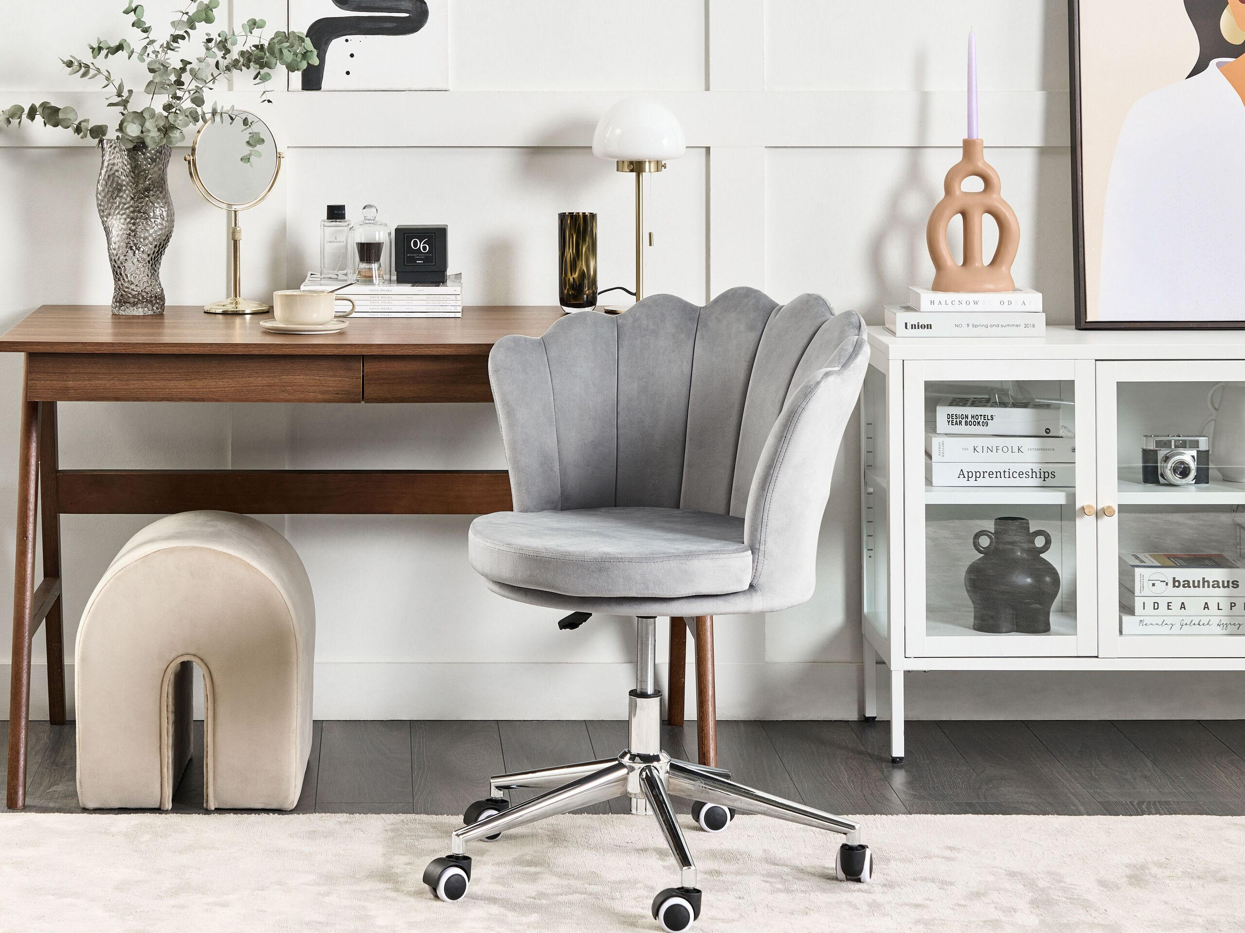 BÜROSTUHL Samtstoff Grau Monticello - Grau, Textil/Metall (67/78/65cm) - Beliani