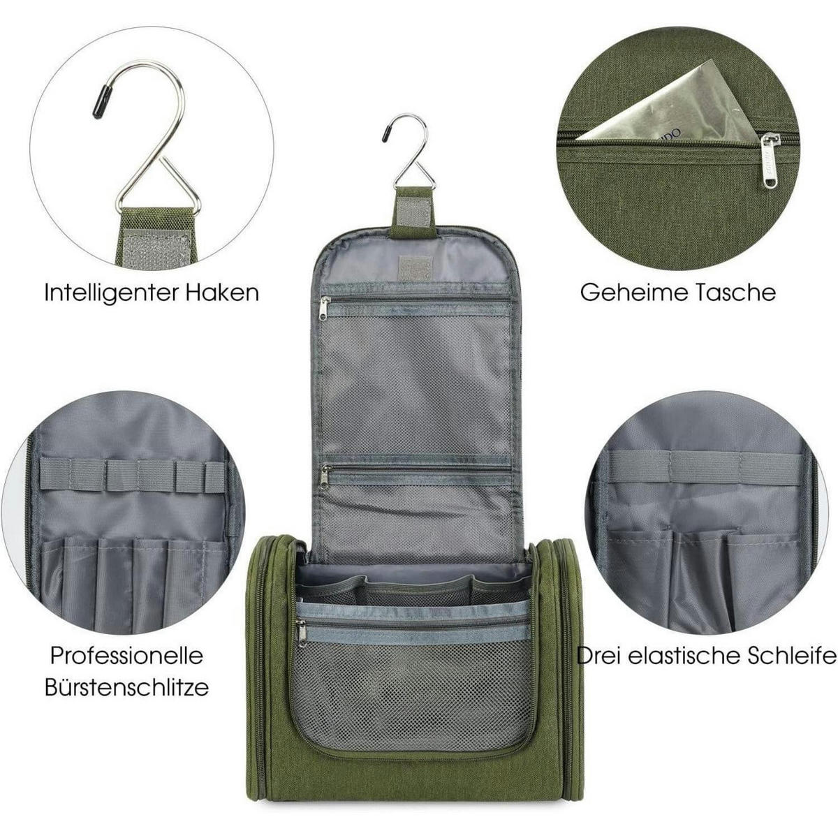 KULTURTASCHE zum Aufhängen Dunkelgrün 27 x 15,5 x 59 cm - Olivgrün, Textil (5/2/5cm)