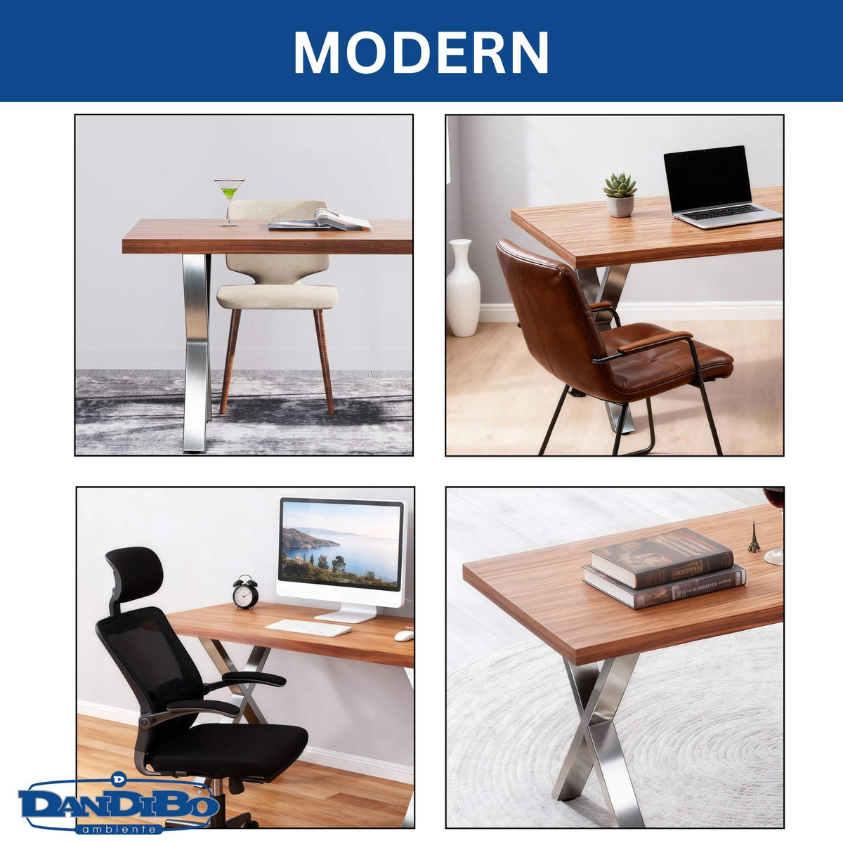 TISCHEBEINE Edelstahl Set 72 x 60 cm Tischgestell Möbelfüße 96676 - Edelstahlfarben, Metall (60/72/8cm) - DanDiBo