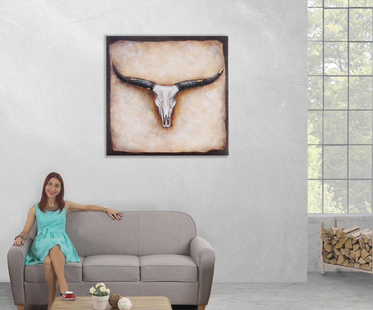 ÖLGEMÄLDE STIER HANDGEMALT Mehrfarbig - Multicolor, Textil (100/100cm) - MCW