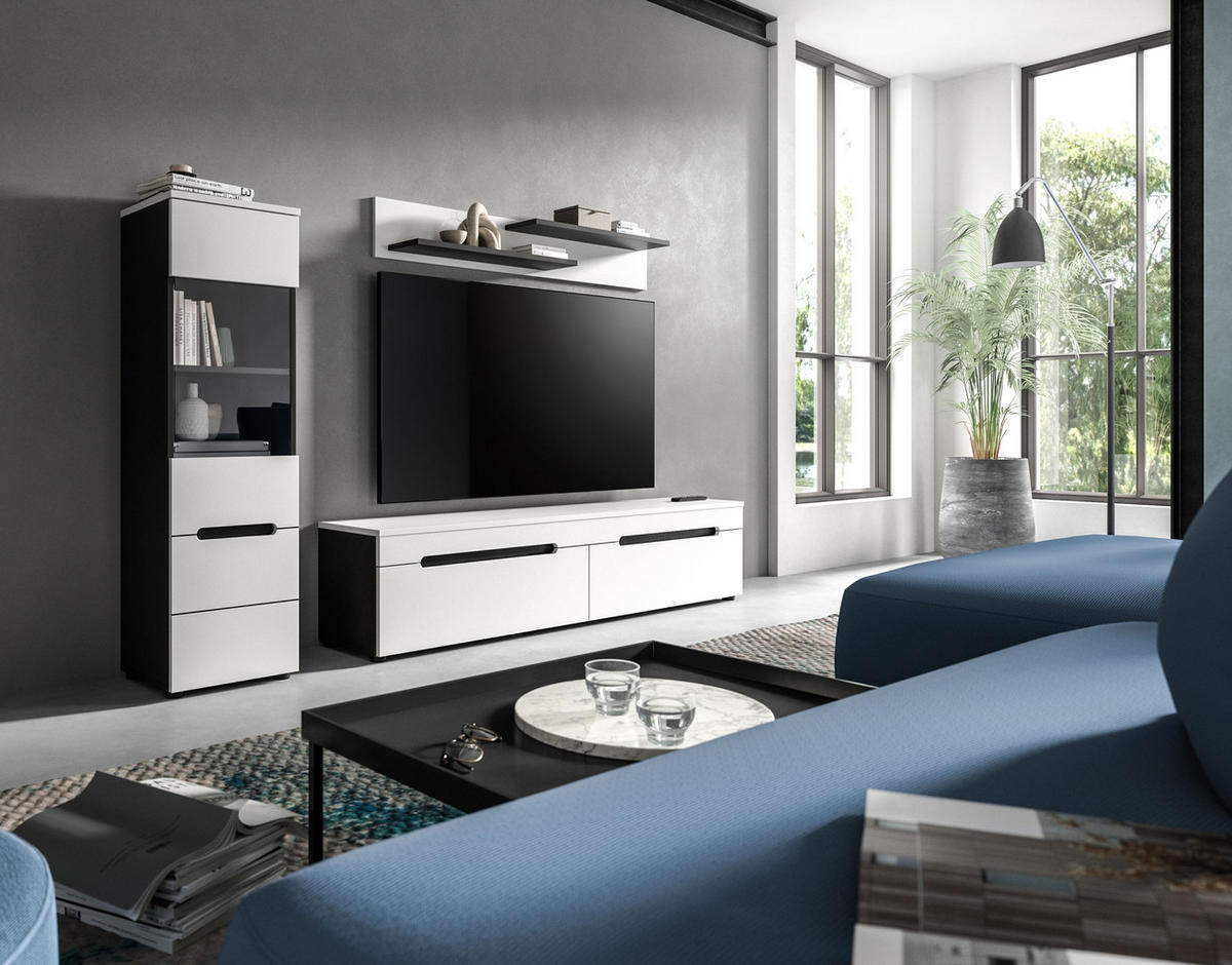 VITRINE CANU (B/H/T: ca. 36/125/33 cm) in Basalt grau/weiß - Grau, Holzwerkstoff (36/125/33cm)