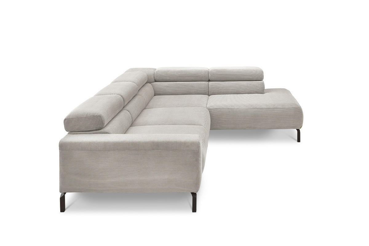 ECKSOFA MIT MOTORISCHEM SITZVORZUG DELIA Silber Cord - Silberfarben/Schwarz, Textil/Metall (276/219cm) - KAWOLA