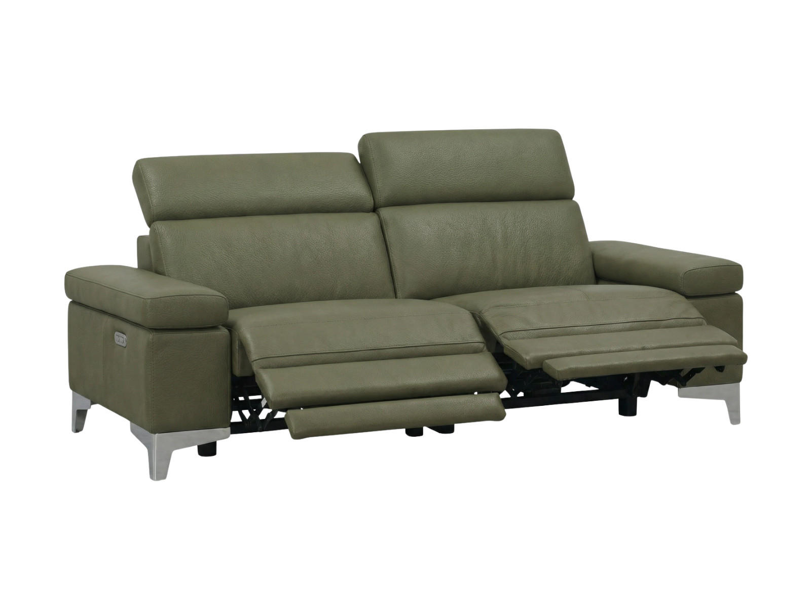 3-SITZER Sofa Talisman Echtleder mit 2 x Relaxfunktion Olivgrün - Olivgrün, Leder/Metall (216/80/100cm)