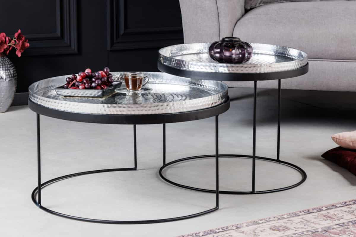 COUCHTISCH 2er Set ELEMENTS Eisen rund Schwarz | Silber 57cm - Silberfarben/Schwarz, Metall (57/57/32cm) - riess-ambiente