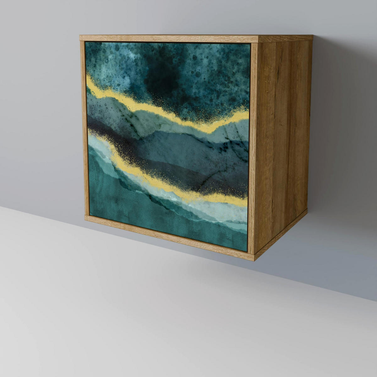 SIDEBOARD GOLDRUSH ODYSSEY, Eichefarben, 57,5x42x72,5 cm, Schwarze Metallfüße - Eichefarben/Multicolor, Holzwerkstoff/Metall (57.5/72.5/42cm) - SpaceRebels