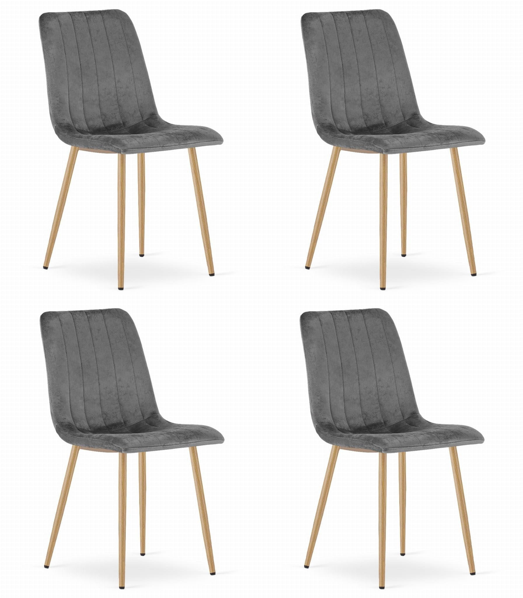 ESSZIMMERSTUHL 4er Set Dunkelgrauer Velours, gepolsterte Sitzfläche, Metallfüße in Holzoptik, Modernes Design - Grau, Textil (46/89/40cm) - Best For Home