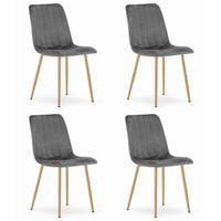 ESSZIMMERSTUHL 4er Set Dunkelgrauer Velours, gepolsterte Sitzfläche, Metallfüße in Holzoptik, Modernes Design - Grau, Textil (46/89/40cm) - Best For Home