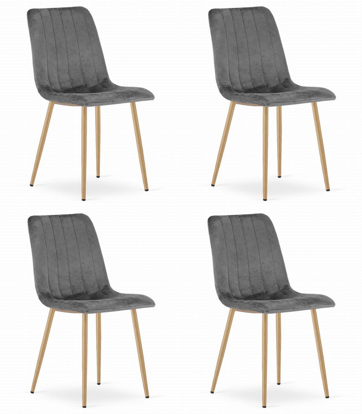 ESSZIMMERSTUHL 4er Set Dunkelgrauer Velours, gepolsterte Sitzfläche, Metallfüße in Holzoptik, Modernes Design - Grau, Textil (46/89/40cm) - Best For Home