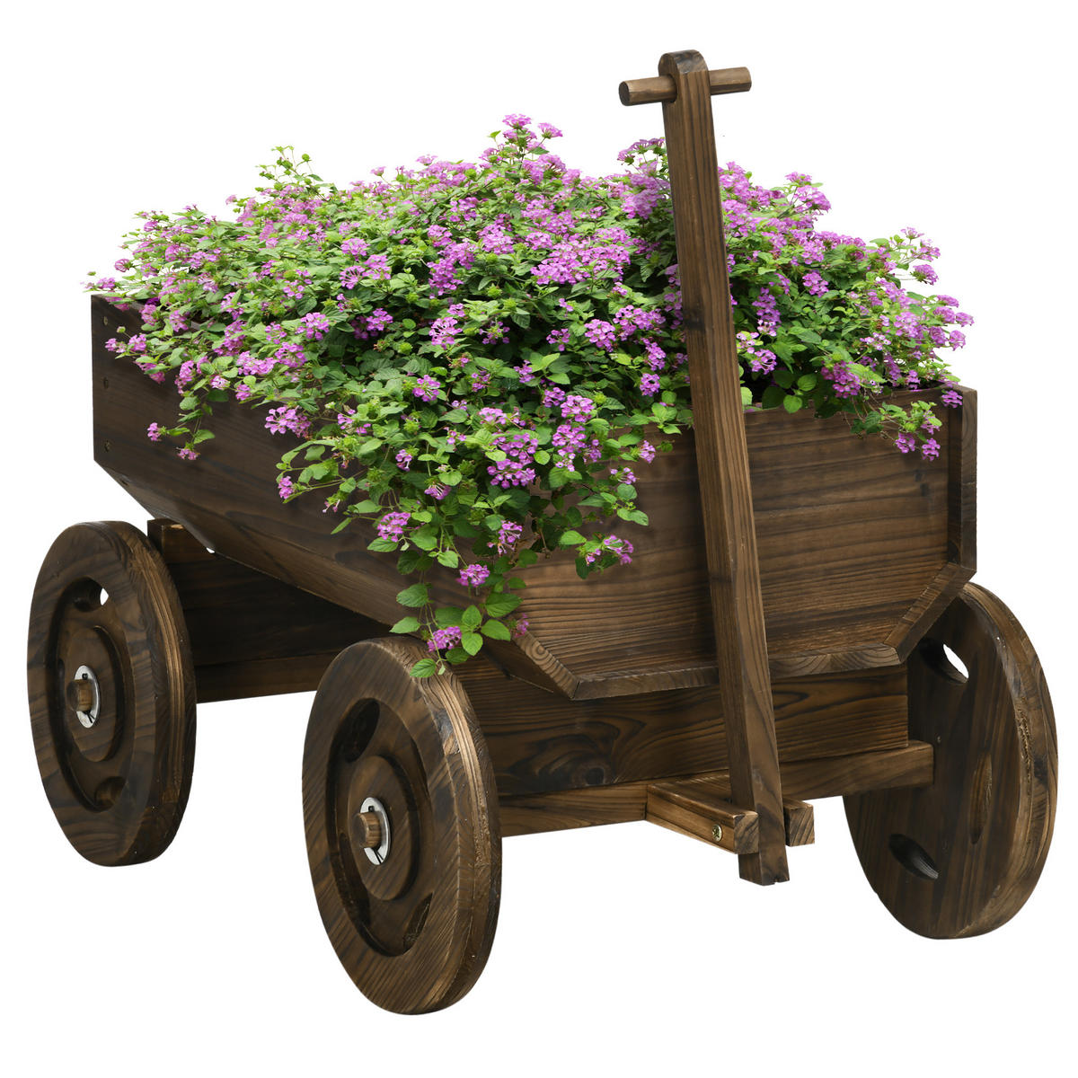 HOCHBEET DE-05349 Holzwagen-Design, beweglich Braun - Naturfarben, Holz (127/58/53cm) - ComfortXL