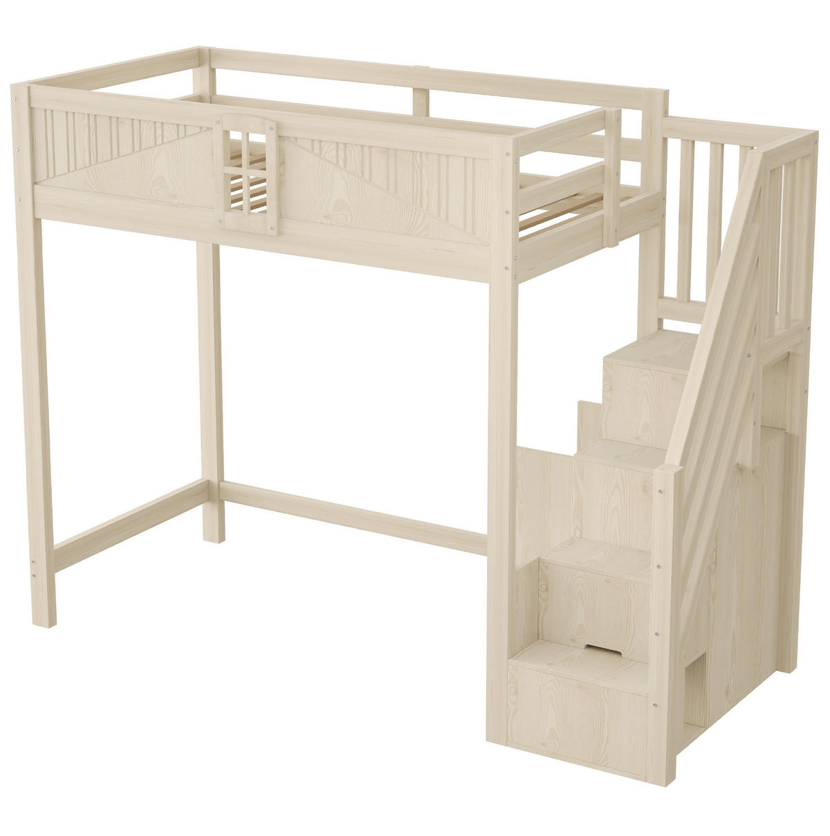 HOCHBETT mit Stauraum 90x200 cm Massivholz Natur, Leiter beidseitig montierbar - Braun, Holzwerkstoff (90/200cm) - Beauniv