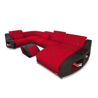 WOHNLANDSCHAFT Stoff Sofa Swing U Form Rot Schwarz Mikrofaserstoff - Rot, Kunststoff (404/90/220cm)