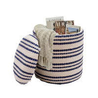 SITZHOCKER RHONE, Stoff, mit Textilbezug, Blau-Beige, Ø 40 x 45 cm - Blau/Beige, Textil (40/45/40cm) - KADIMA DESIGN