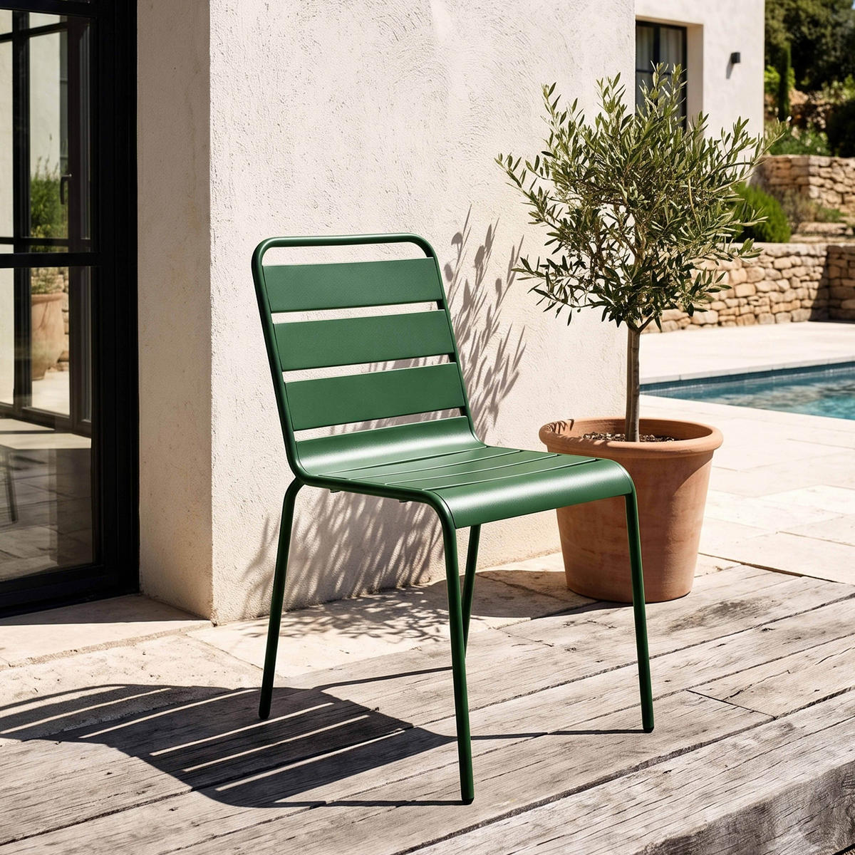 GARTENSTUHL, Waldgrün - Grün, Metall (42/83/53cm) - Oviala
