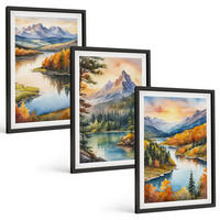 BILDER SET 3er Set - 40x60 cm Schwarzer Rahmen - Berglandschaften mit einem Fluss - Schwarz, Kunststoff (40/60cm) - TULUP