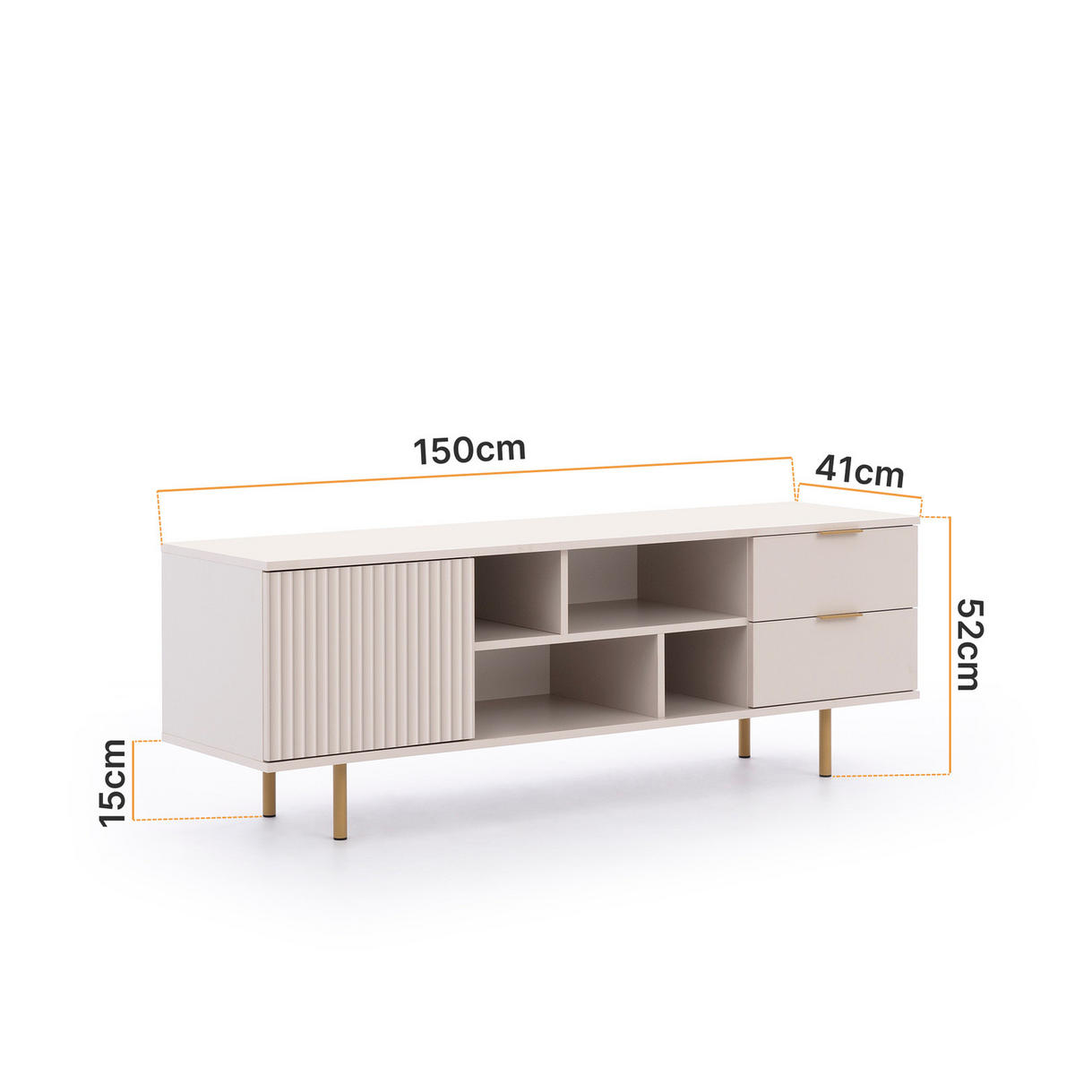 TV-LOWBOARD Nubia 150 cm Kaschmir - Kaschmir/Goldfarben, Holzwerkstoff/Metall (150/52/41cm) - Ravio