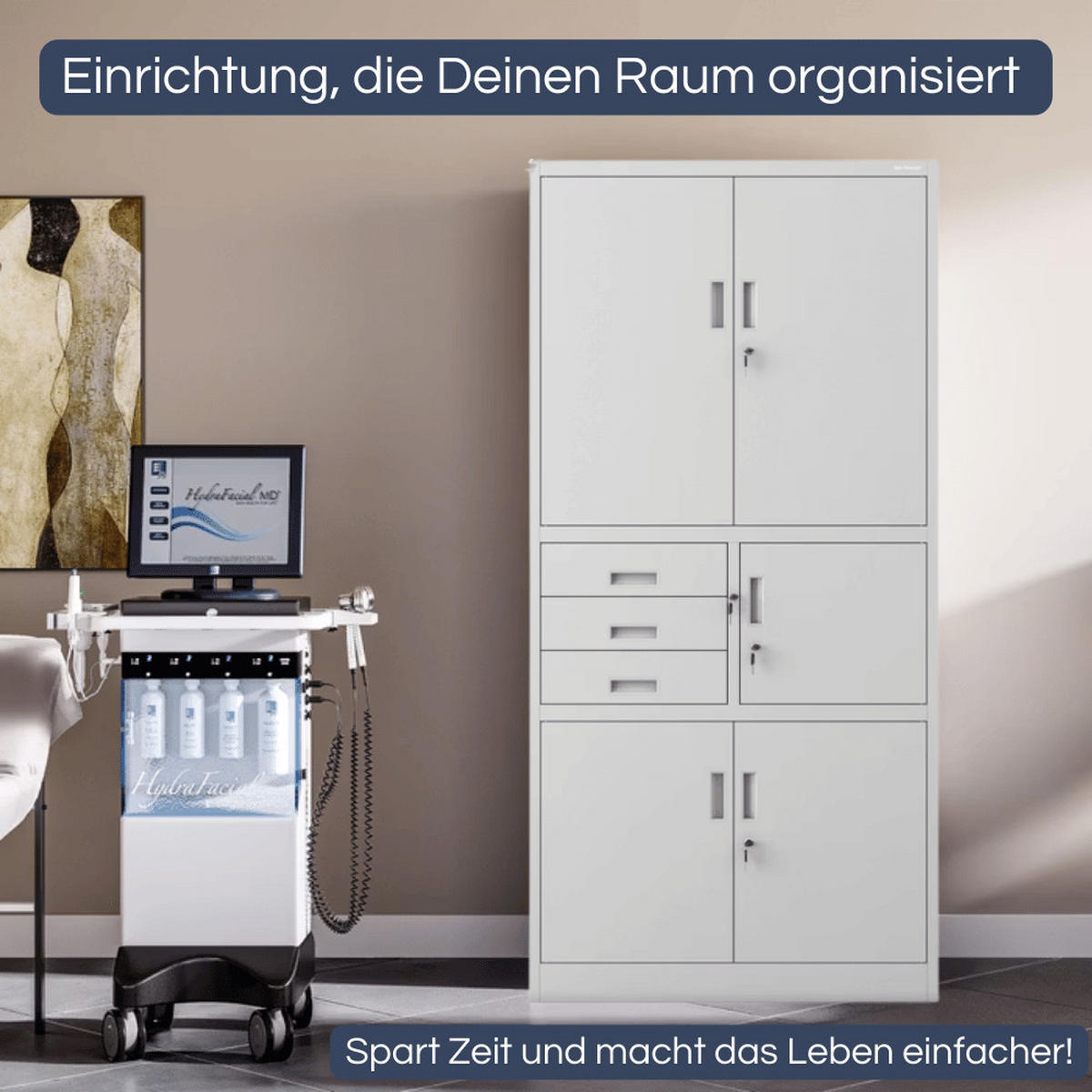 AKTENSCHRANK abschließbar GEDO mit Tresor 185x90x40cm Grau - Grau, Metall (90/185/40cm) - DELUKE