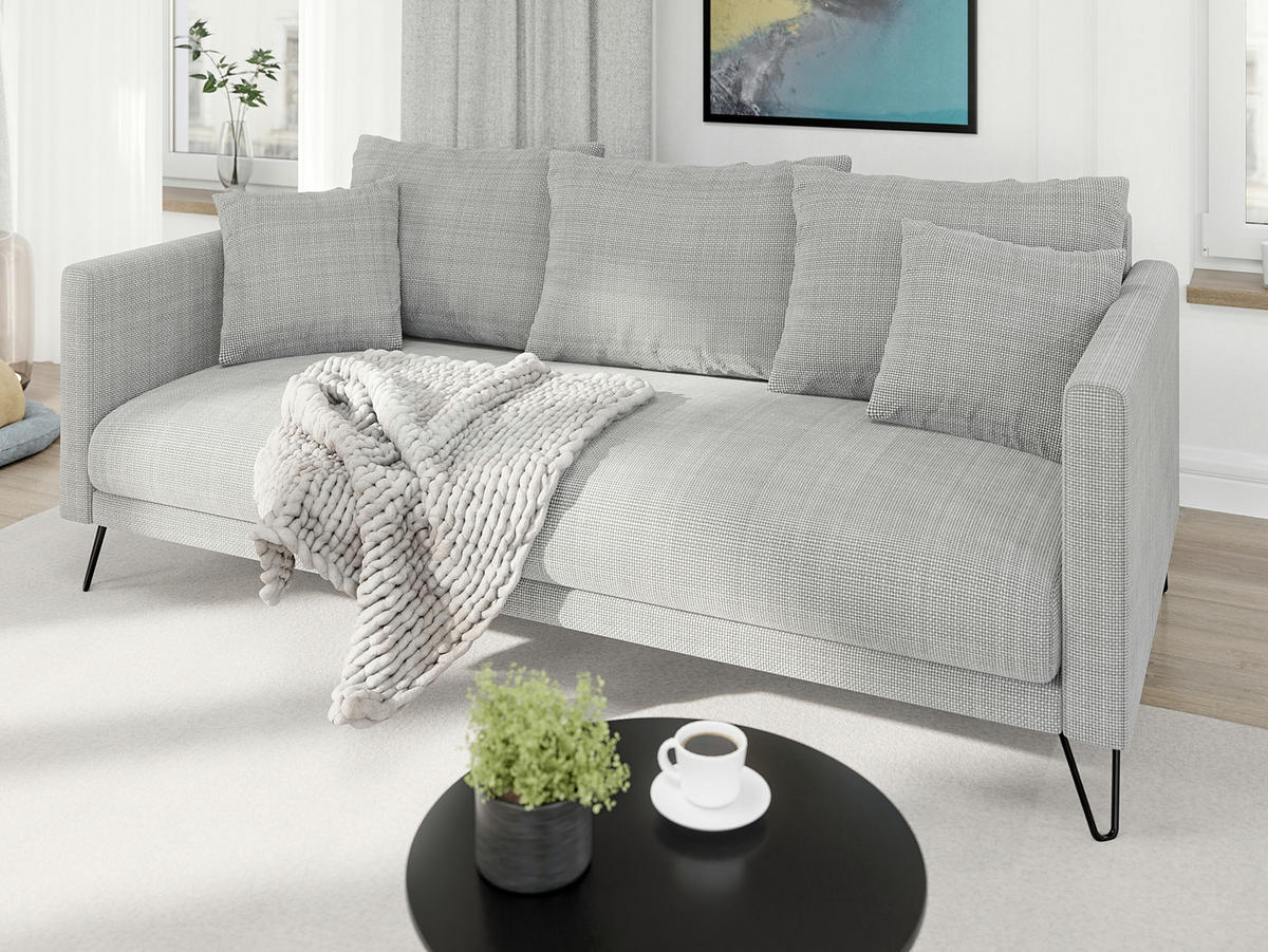 SITZGARNITUR 3+2+1 Harmony Hellgrau Chenille - Hellgrau/Schwarz, Holz/Textil (200/85/100cm) - S-Style Möbel
