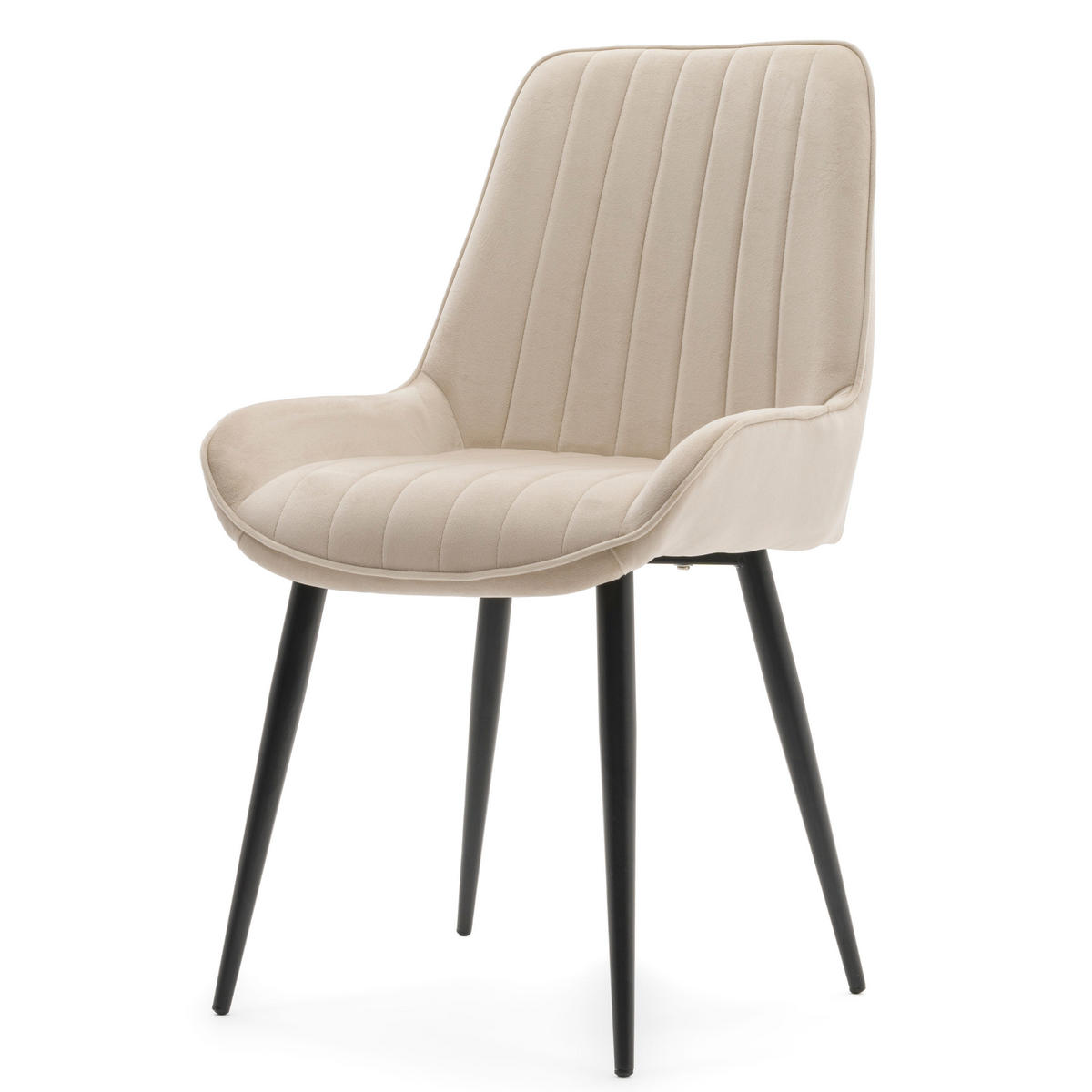 STUHL LUCA gepolstert mit Steppung - beige schwarze Beine - Samt Velours - Ecru/Beige, Textil/Metall (51/88/50cm) - NEW HOME
