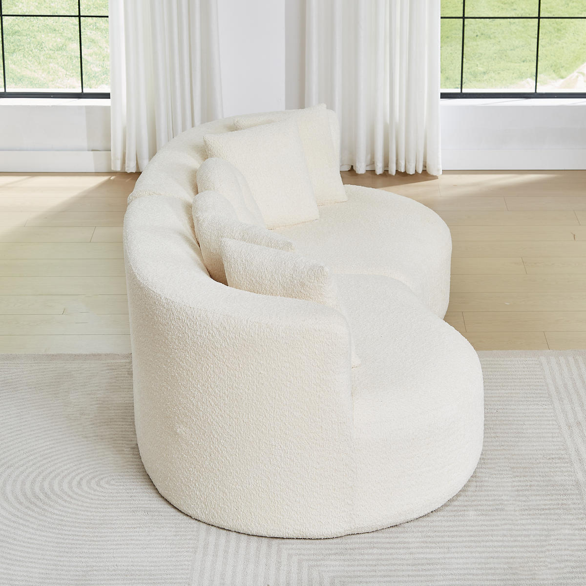 MODULSOFA 2-teilig geschwungen Cashew-Form mit 6 Kissen, DE-42899, Beige - Beige, Textil (223/79/109cm) - ComfortXL