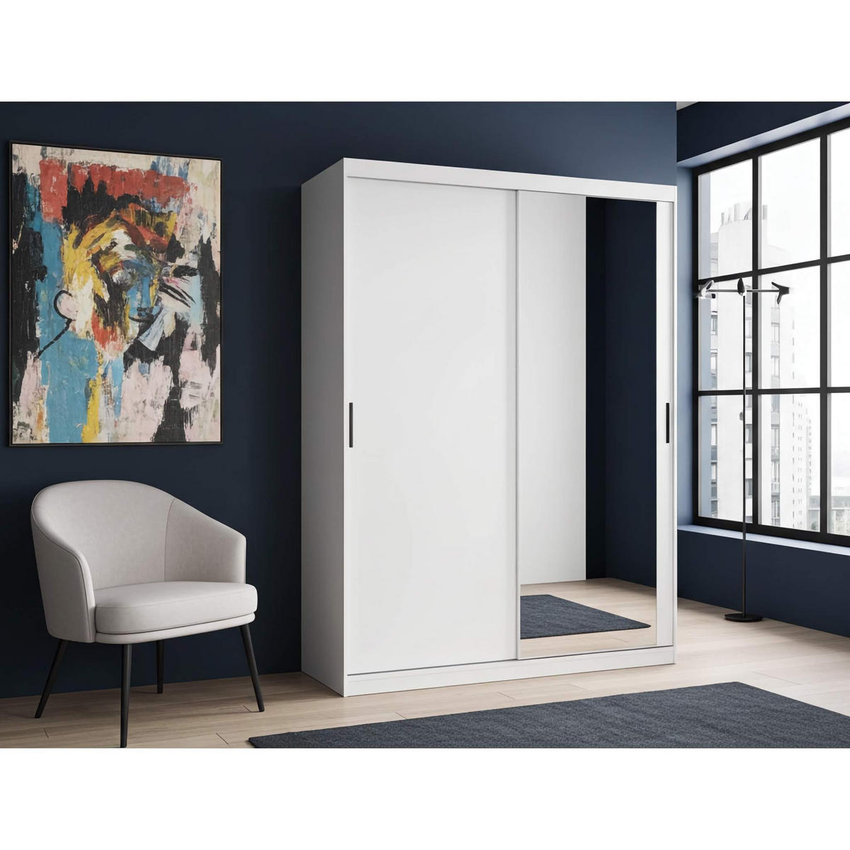 SCHWEBETÜRENSCHRANK Mirano Weiß Matt 150 cm - Weiß, Holzwerkstoff (150/215/60cm) - Ravio
