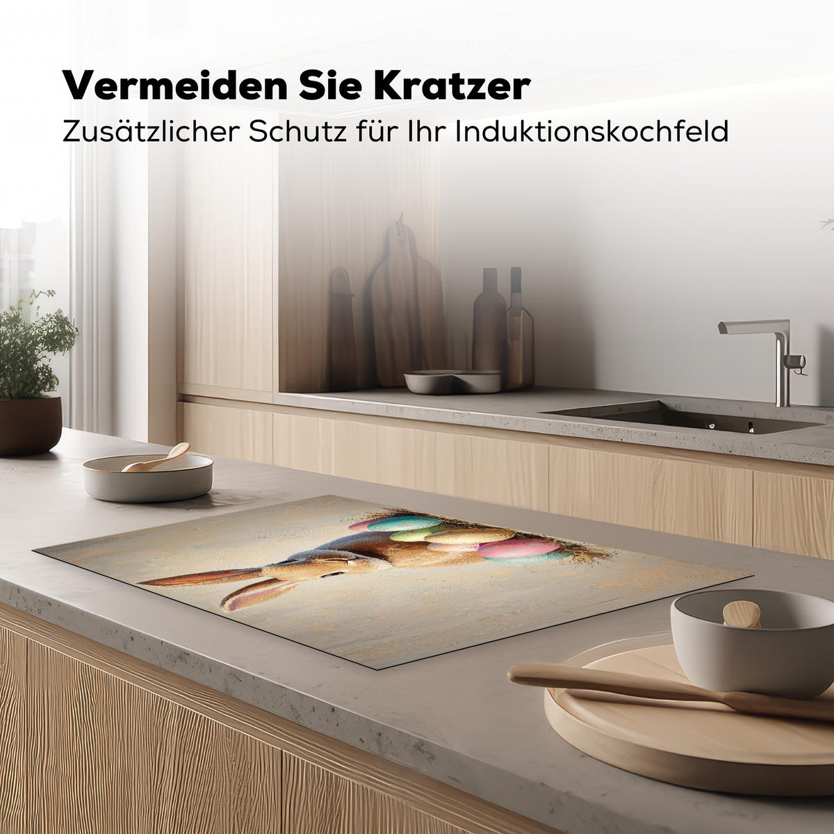 HERDABDECKPLATTE Osterhase - Pastell - Eier Ceranfeldabdeckung 80x52 cm - Beige, Kunststoff (80/52/0.2cm) - MuchoWow