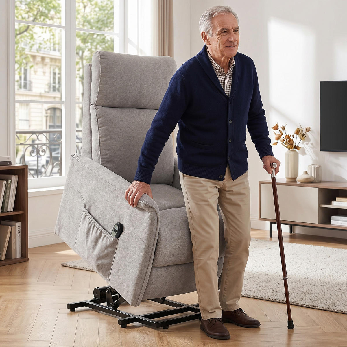 RELAXSESSEL,ELEKTRISCH Chenille Federkernkissen verstellbare Lehne,grau - Grau, Textil (69/106/91cm) - Vallsero
