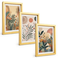 BILDER SET 3er Set - 20x30 cm Goldrahmen - Pflanzenmotive in gedeckten Farben - Goldfarben, Kunststoff (20/30cm) - TULUP