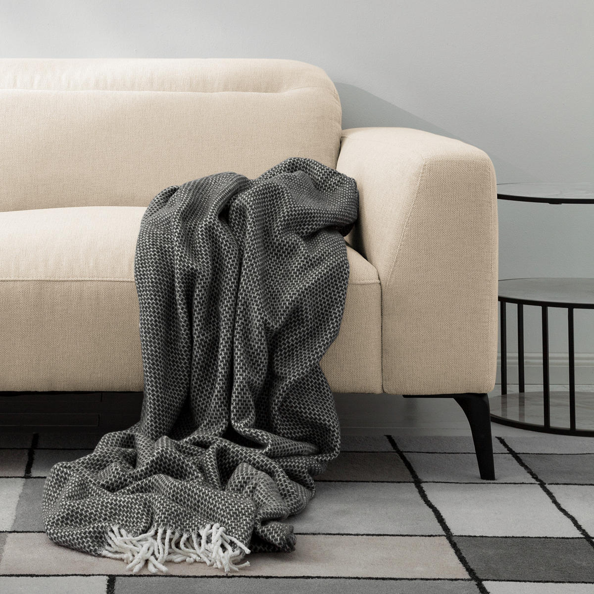 2-SITZER SOFA - Beige/Schwarz, Textil/Metall (170/73/107cm) - home24