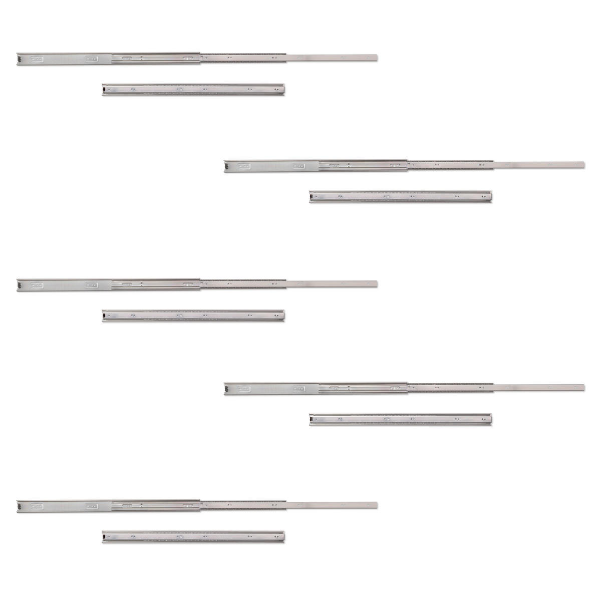 KUGELFÜHRUNGEN Höhe 45mm, Tiefe 650mm, Vollauszug, verzinkt 5er-set - Zinkfarben, Metall (1.27/5/65cm) - EMUCA