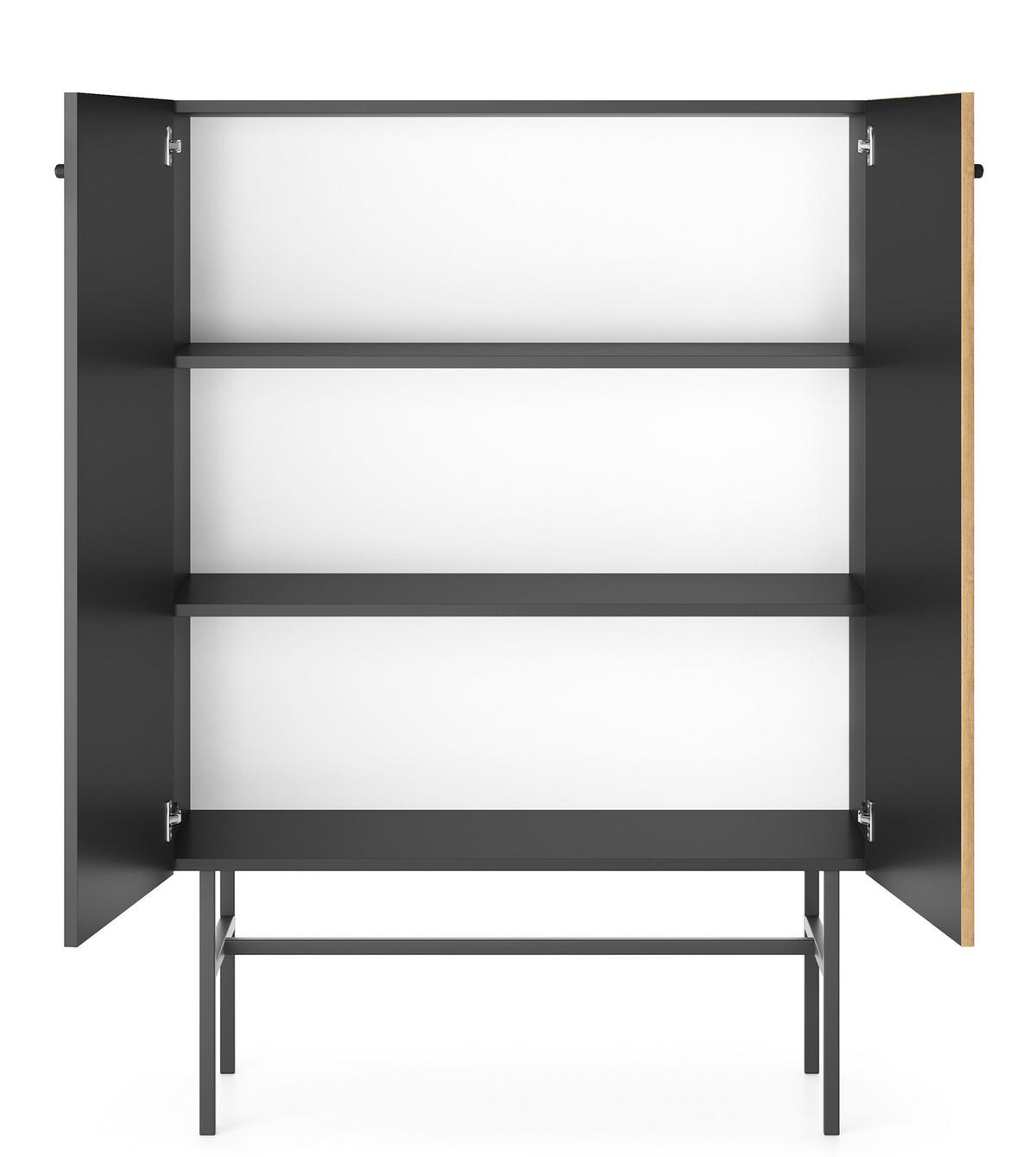 HIGHBOARD Dinley 2T Schwarz, Braun 93,2/131,7/39 cm – mit langen Beinen und Lamellenfront - Schwarz/Braun, Holzwerkstoff/Metall (93.2/131.7/39cm) - AX Living