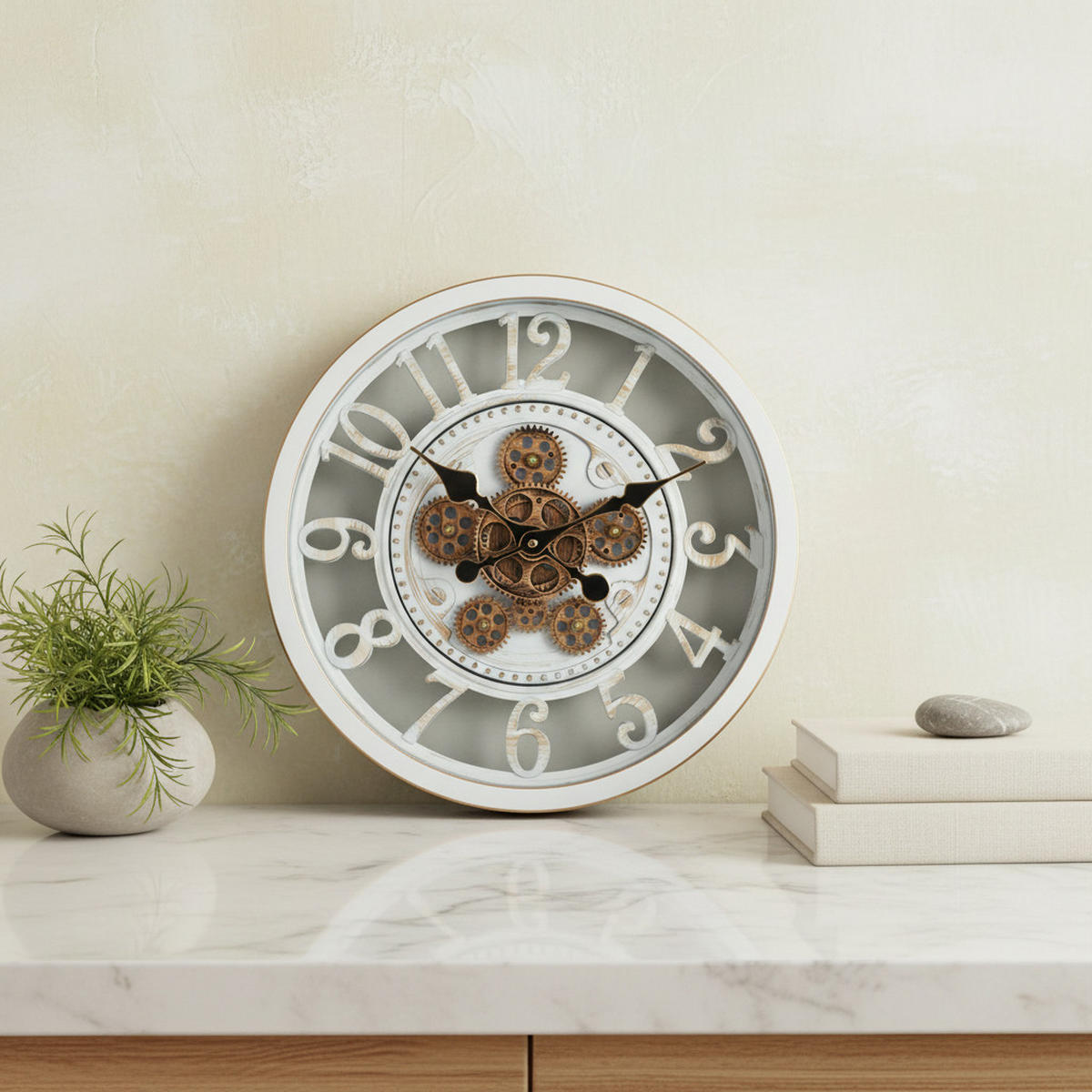 WANDUHR Ramsey Weiß 45/7/45 cm Kunstoff - Hellgrau, Kunststoff (45/45/7cm) - Mondex