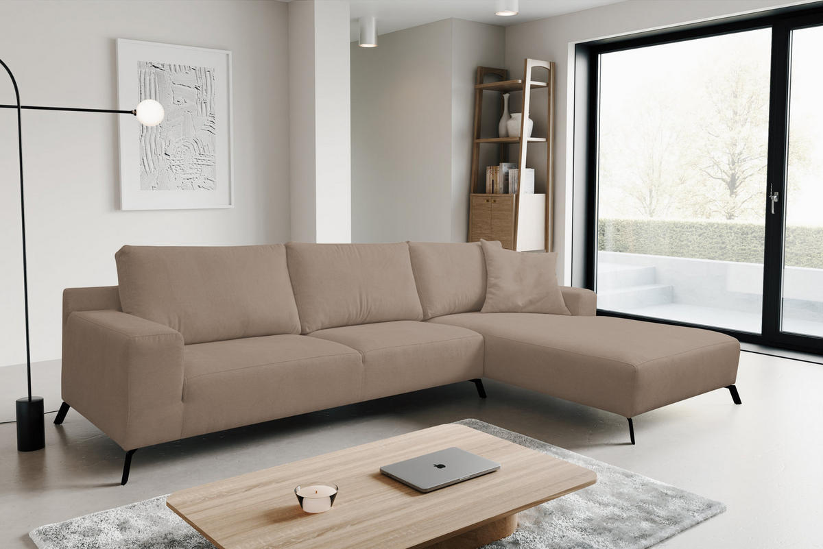 ECKSOFA Aspen in L-Form, Coach Farbe: Braun, Velourstoff, Ottomane Rechts - Braun, Textil (312/187cm) - VENASI MÖBEL