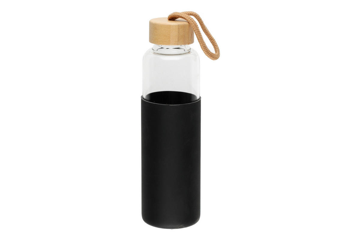 WASSERFLASCHE Silikonhülle 550 ml - Schwarz, Glas (5.5L)
