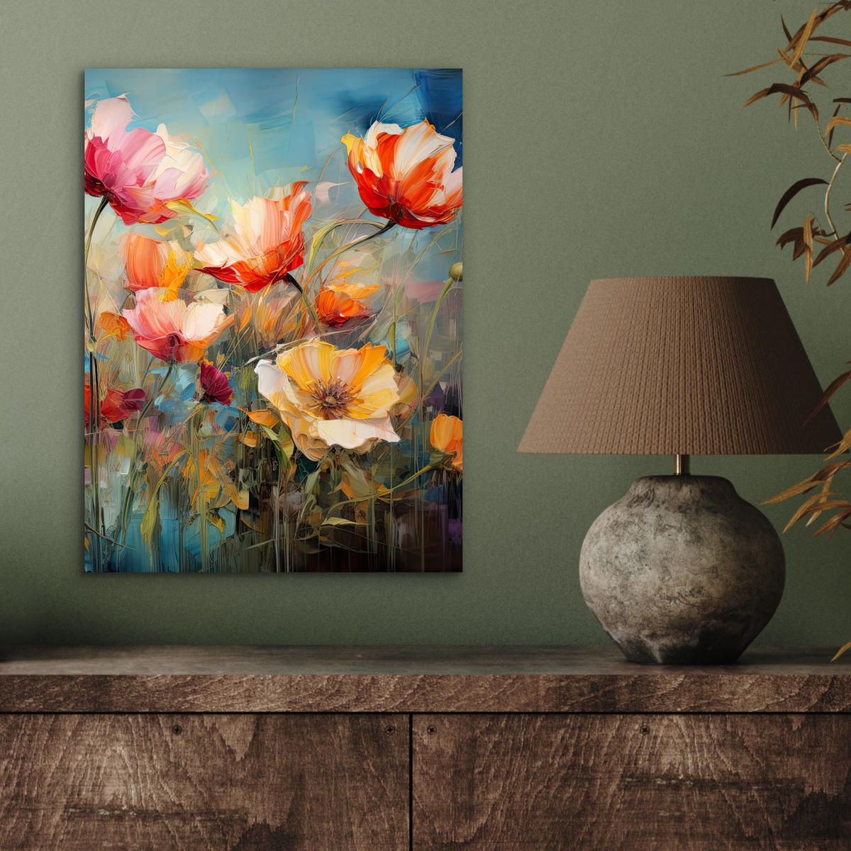METALLBILD Blumen - Aquarell - Kunst - Botanisch - Natur 30x40 cm - Orange, Metall (30/40cm) - MuchoWow