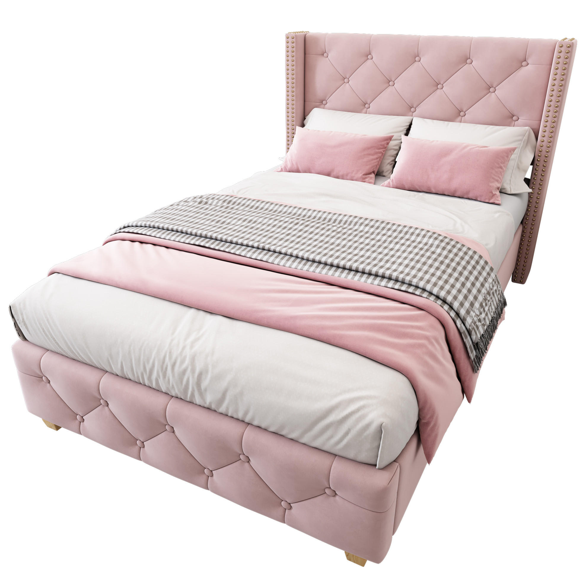 POLSTERBETT 90/200 cm aus Samt in Rosa mit Knopfheftung und Lattenrost - Rosa, Textil (90/200cm) - Flora Grace