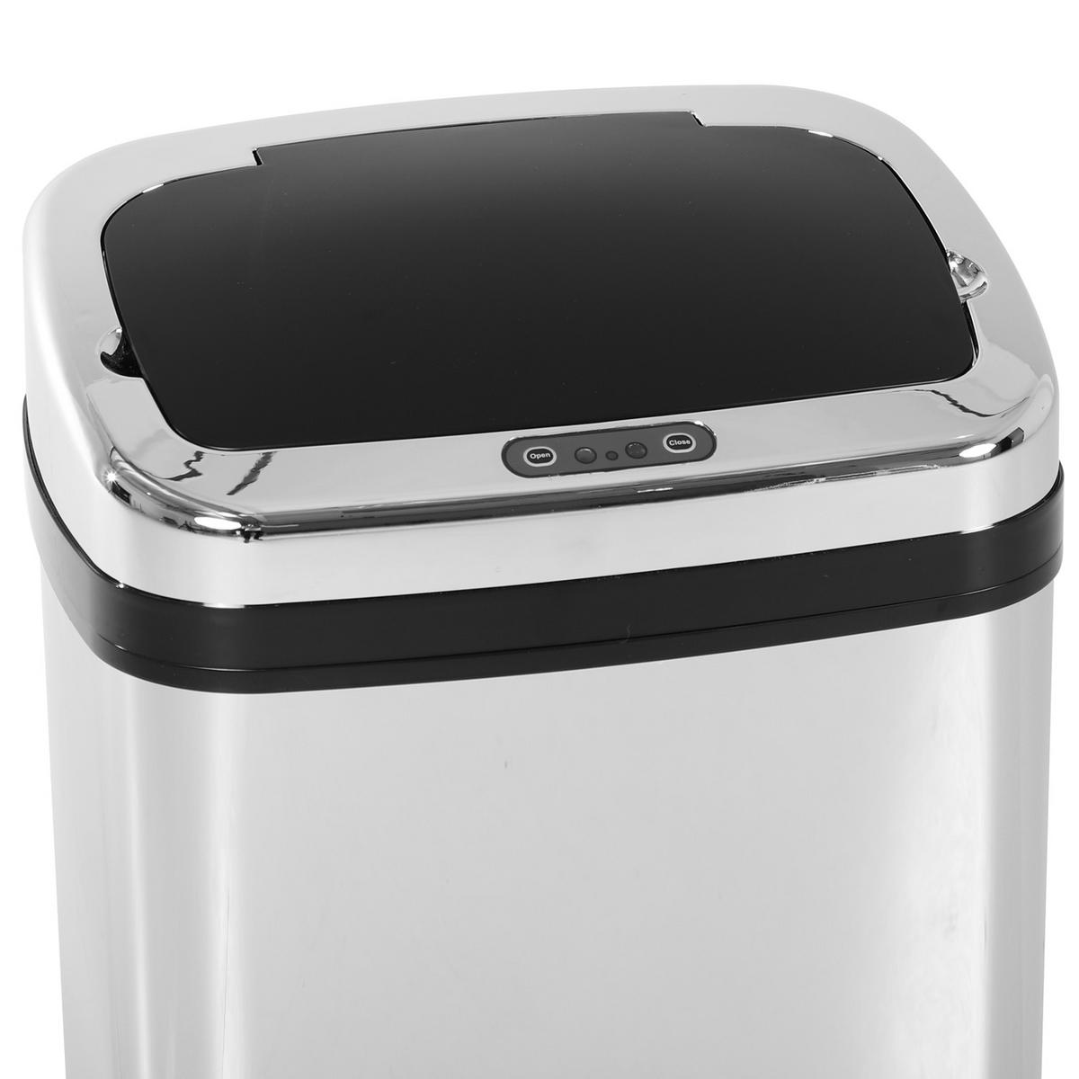 MÜLLEIMER 30L mit Sensor 33/58/25 cm Edelstahl Silber-Schwarz AUTOMATISCHER DECKEL Küche - Silberfarben, Metall (25/58/33cm) - Rolipo