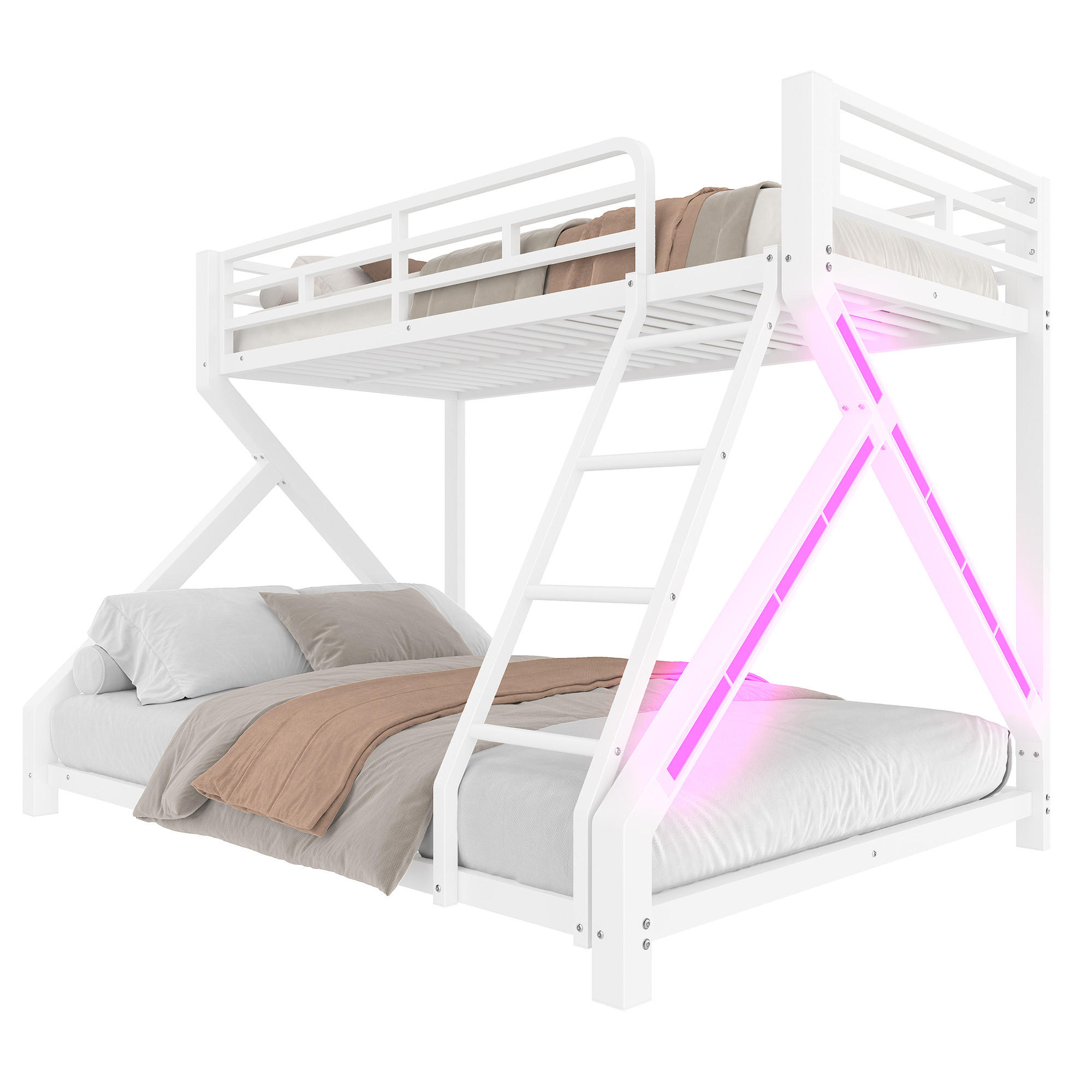 ETAGENBETT 90/200 cm & 140/200 cm in Weiß mit LED, Sicherheitsgeländer und Leiter - Weiß, Metall (90/200cm) - STILVORA