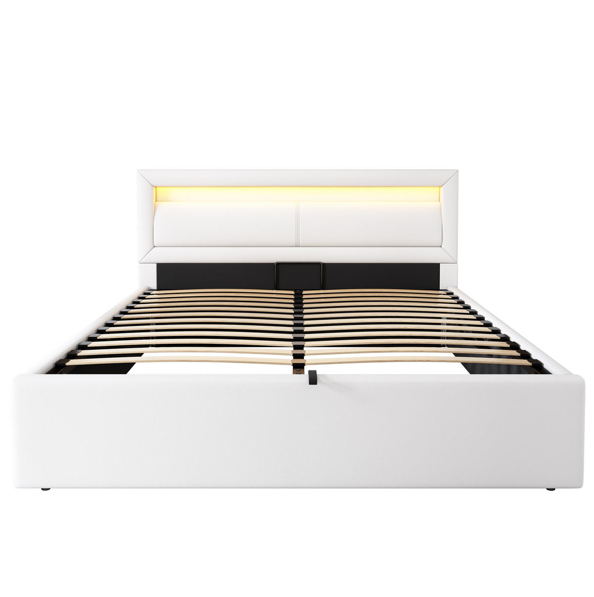 POLSTERBETT aus PU 140x200 cm in Weiß mit LED-Beleuchtung & Stauraum - Weiß, Leder (140/200cm) - Modfu