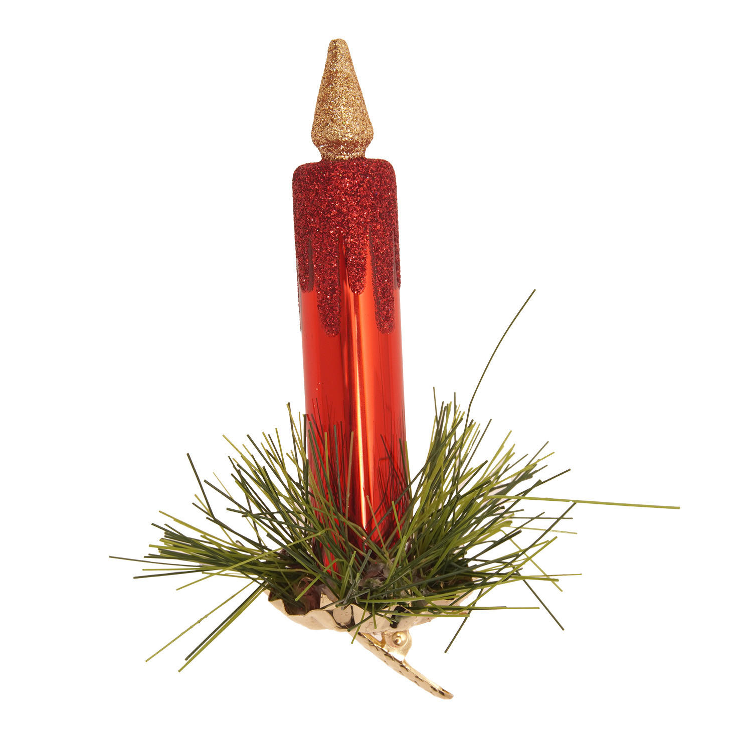CHRISTBAUMSCHMUCK Kerze auf Klipp Rot 11cm (Glas / 2 Stk.) - Rot, Glas (2/11/4cm) - Krebs Glas Lauscha