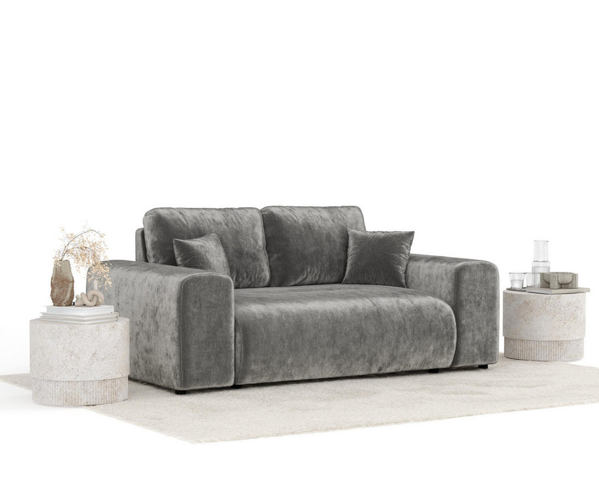 2-SITZER-SOFA Zanzibar Grau Chenille - Schwarz/Grau, Holz/Holzwerkstoff (178/79/108cm) - Maison de Reve