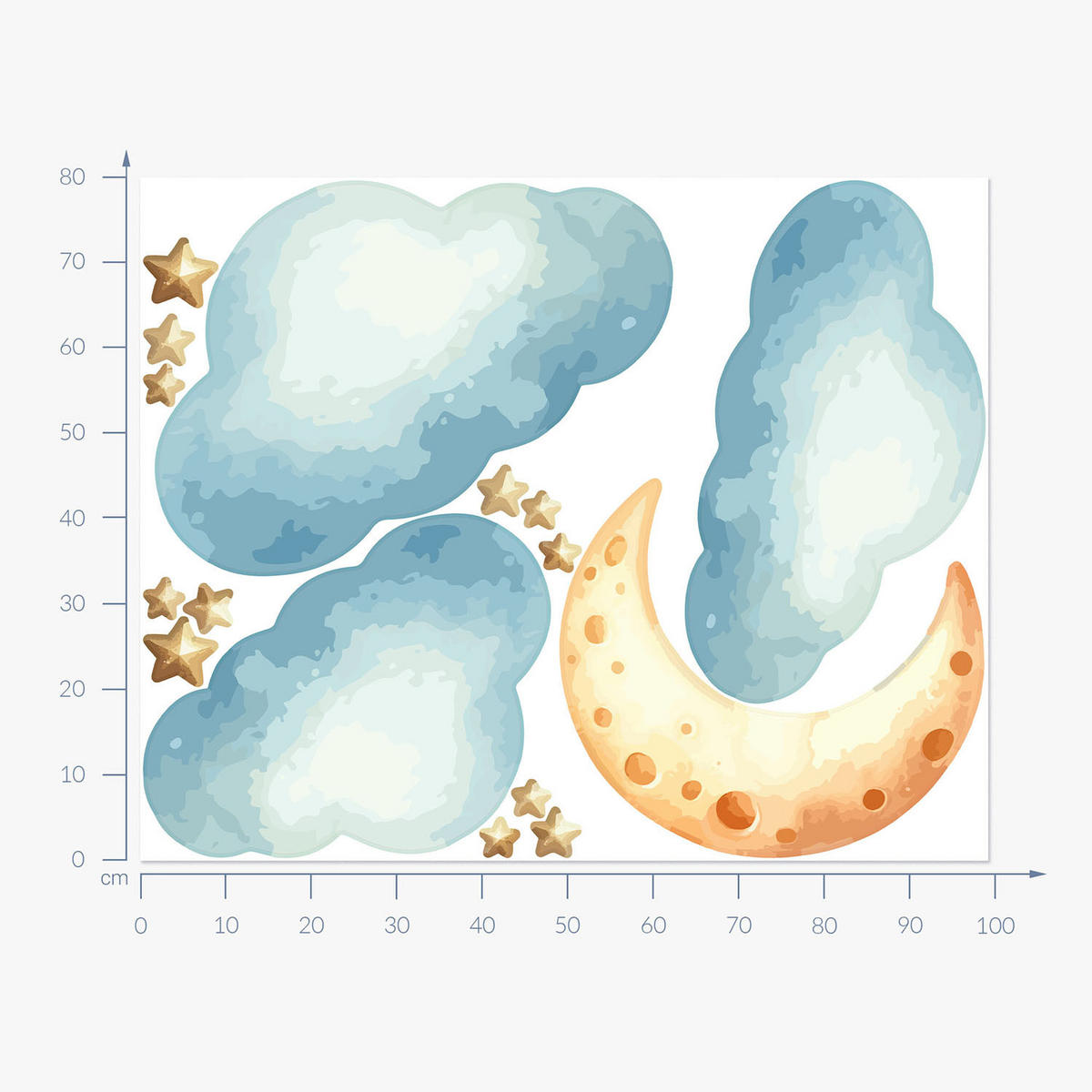 WANDAUFKLEBER 80x99cm - Mond, Wolken, Himmel - Multicolor, Kunststoff (80/99/0.1cm) - Wallfluent