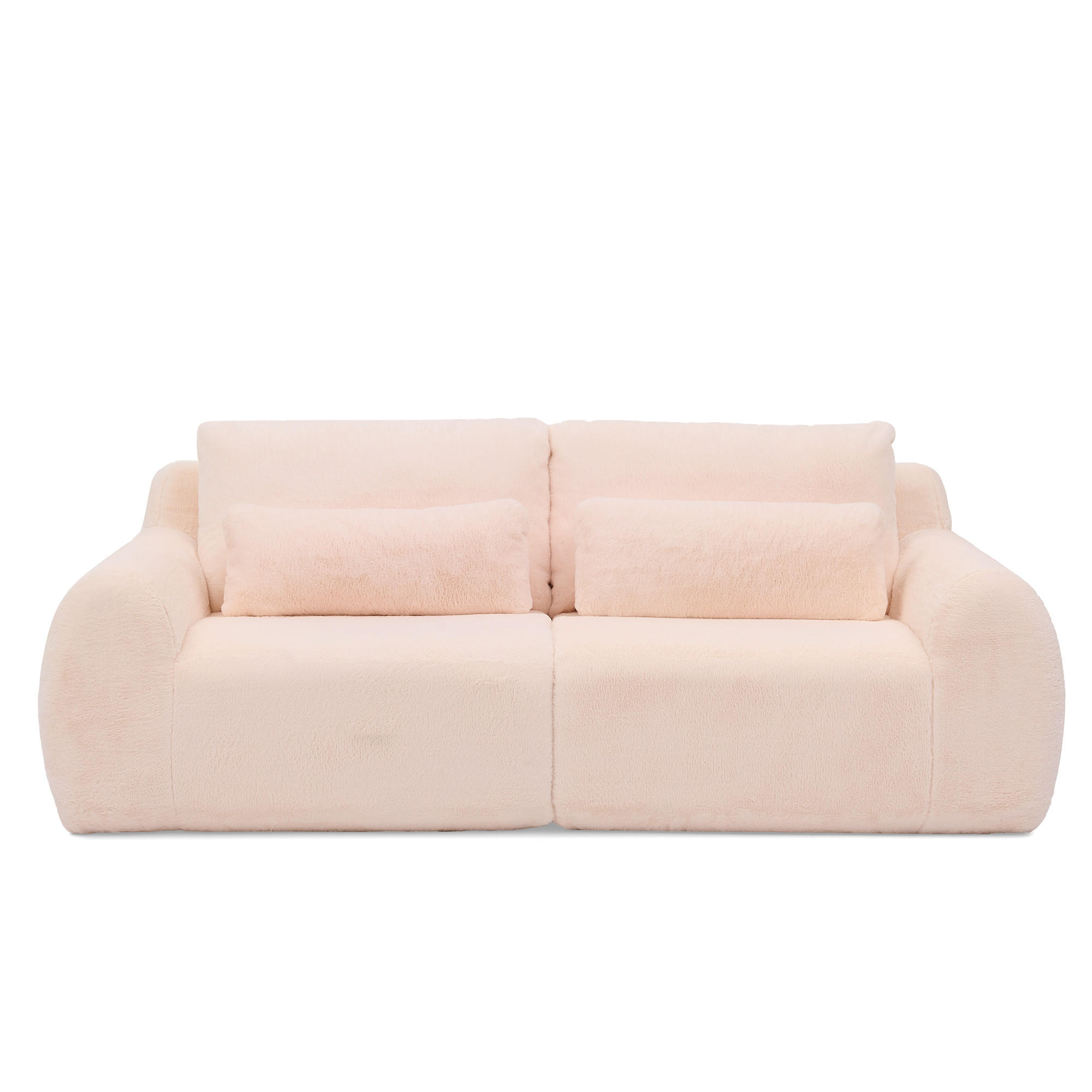 2-SITZER SOFA Kaninchenstil-Kunstfell Pink mit USB und Magazintasche - Rosa, Textil (208/81/101cm) - WISHDOR