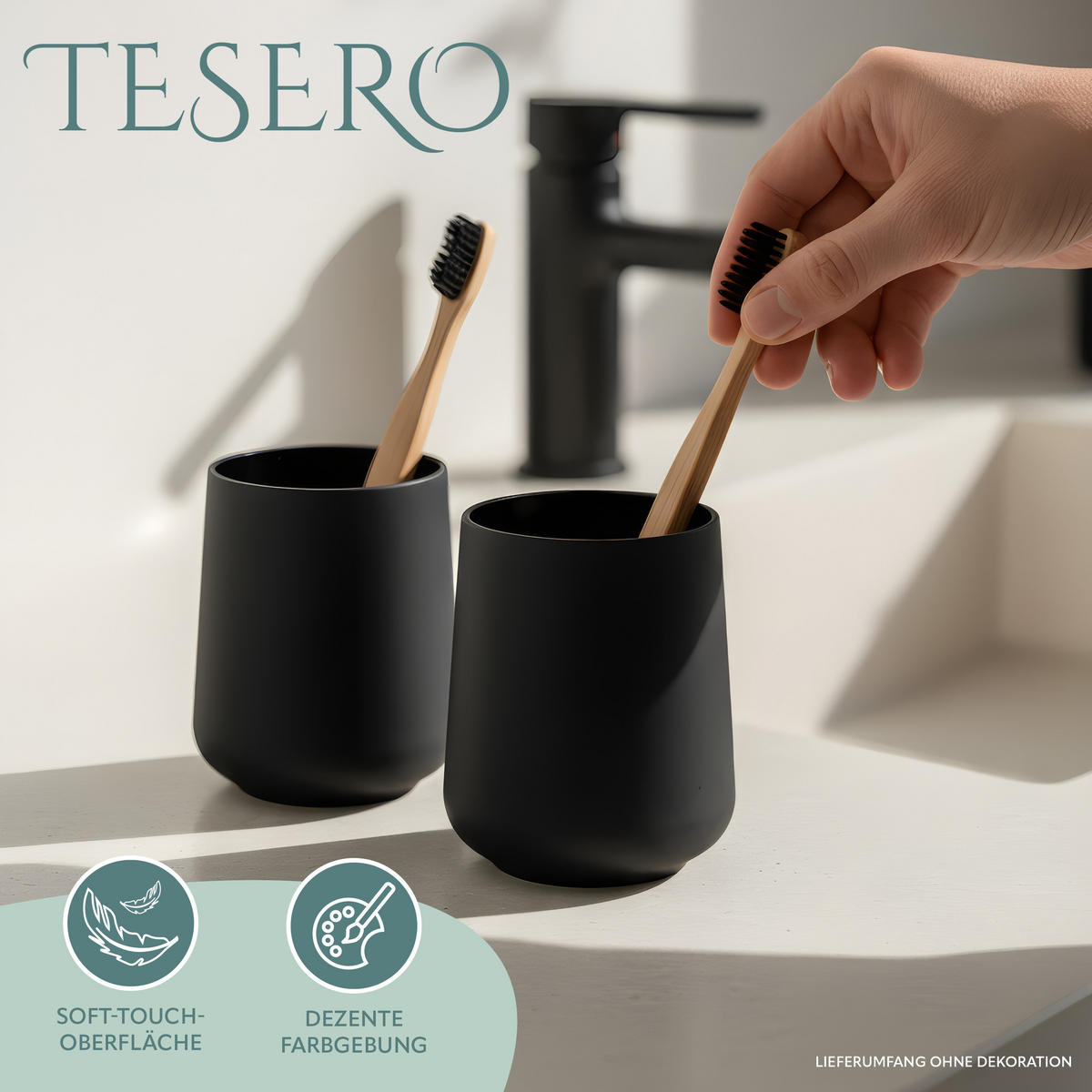 BECHER-SET TESERO 2tlg., Soft-Touch, schwarz - Schwarz, Kunststoff (8.5/10.5/8.5cm) - eluno