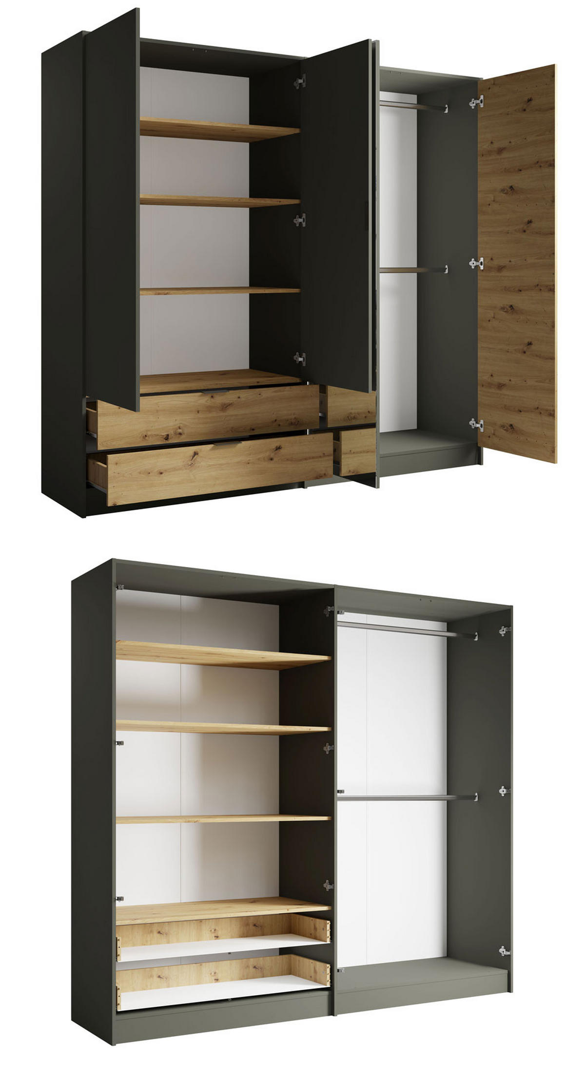 KLEIDERSCHRANK Rodgau graphit / Eiche Artisan 220 / 55 / 202,5cm - Eichefarben/Graphitfarben, Holzwerkstoff/Kunststoff (220/202.5/55cm) - Feldmann-Wohnen
