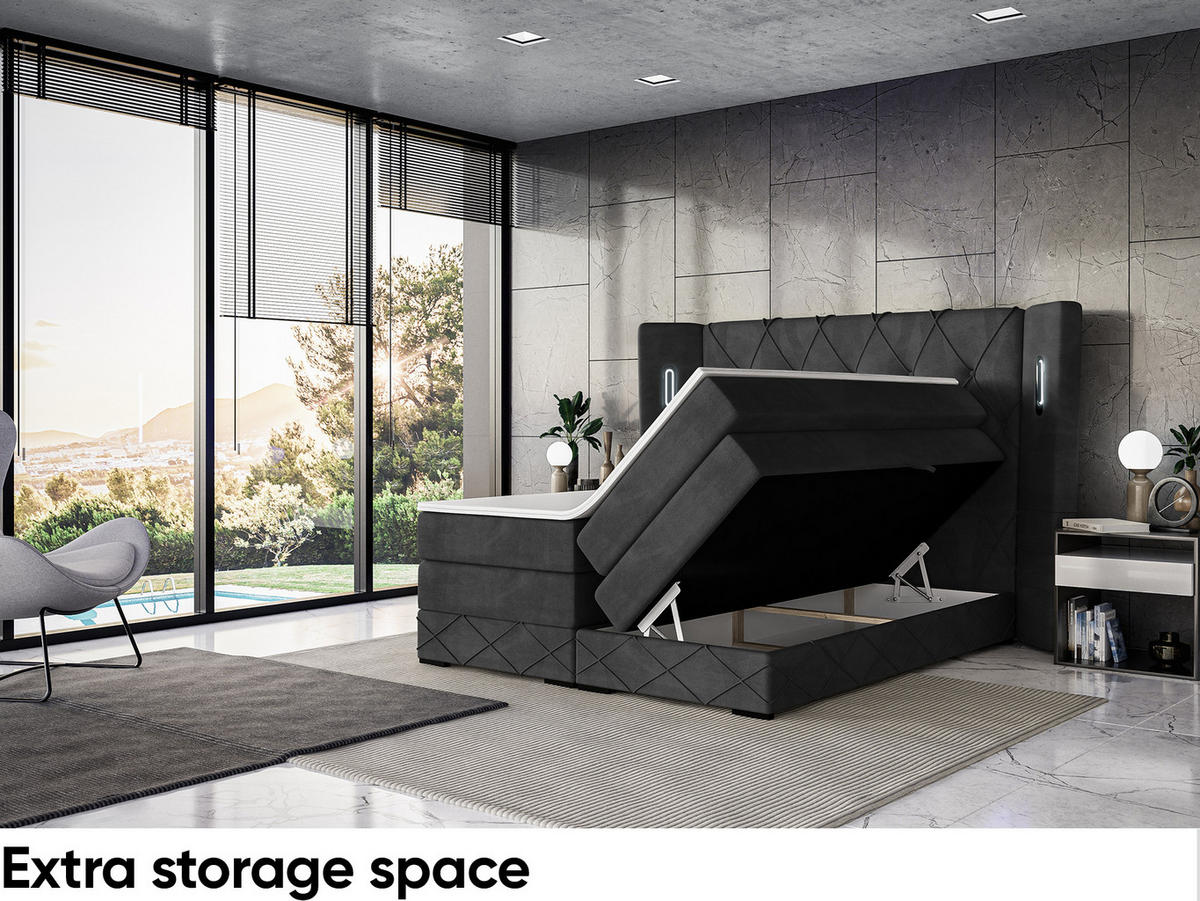 BOXSPRINGBETT Manuel - Schwarz/Rosa, Holzwerkstoff/Textil (120/200cm) - Meblini