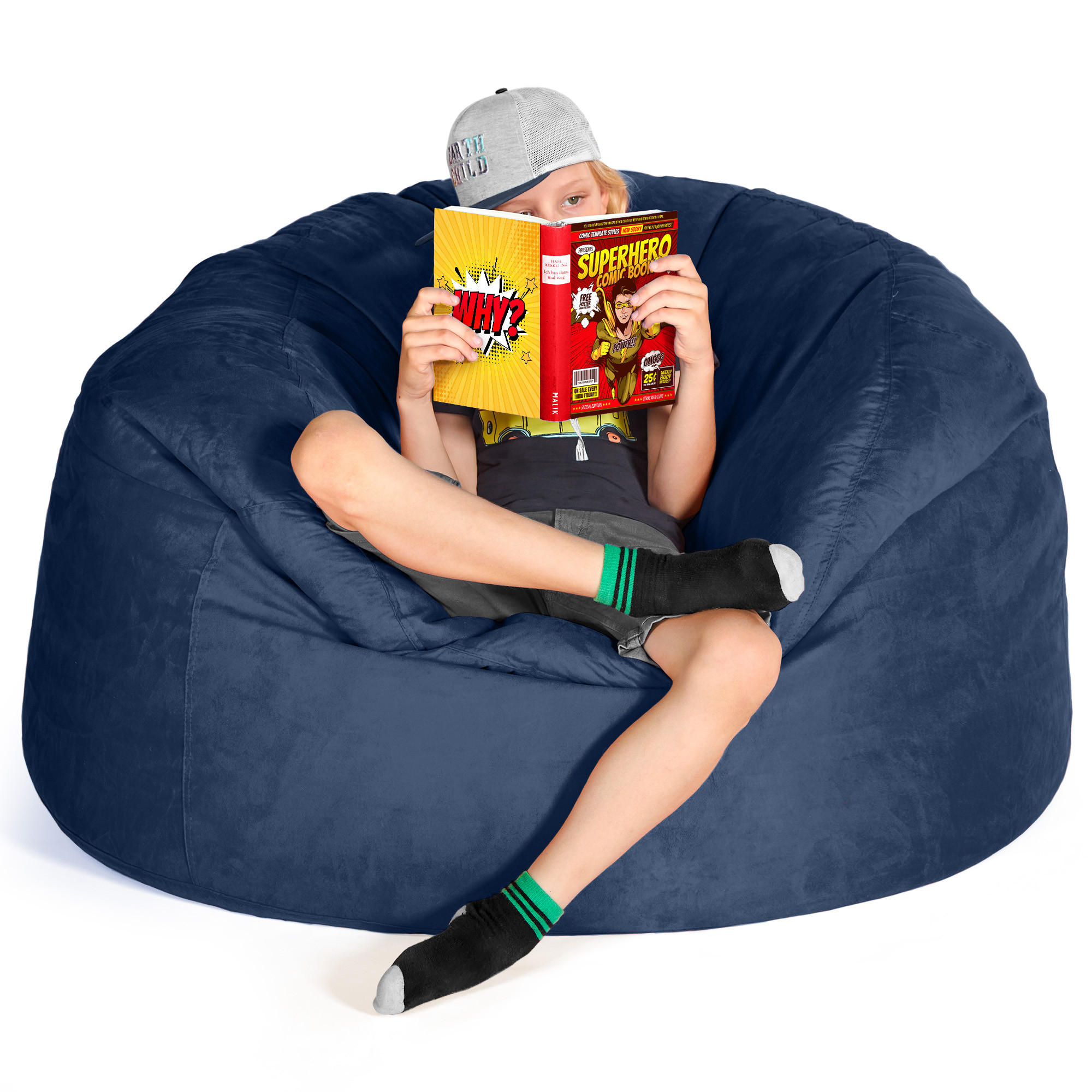 RIESEN-SITZSACK XXL JUMBO Velours 4ft - Dunkelblau, Textil (120/70/120cm) - Green Bean
