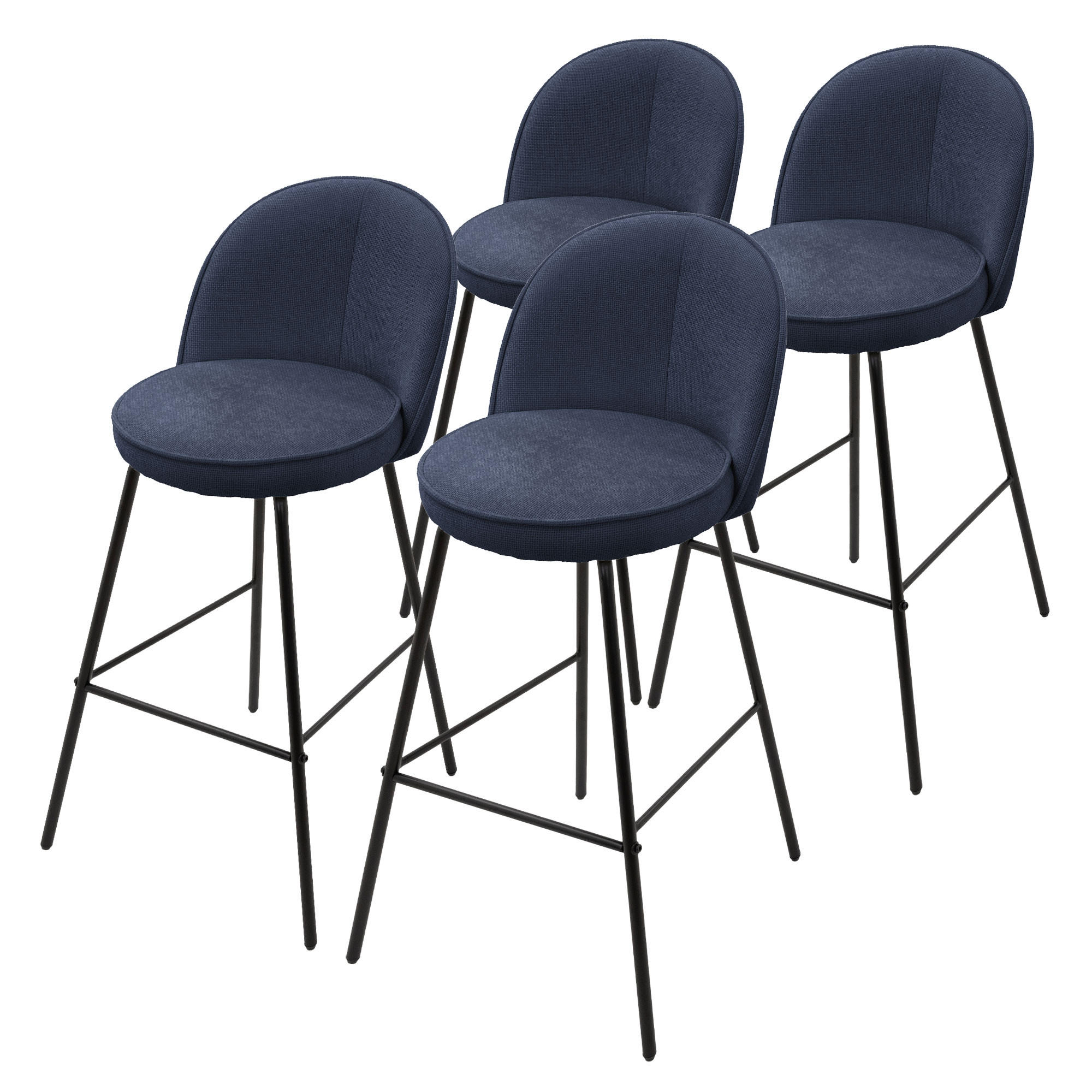 ML-DESIGN BARHOCKER 4ks sada tmavě modrá s látkovým potahem