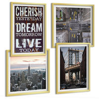 BILDER SET 4er Set - 50x50 cm & 40x60 cm Goldrahmen - Zitat über New Yorker Landschaften - Goldfarben, Kunststoff (50/50cm) - TULUP