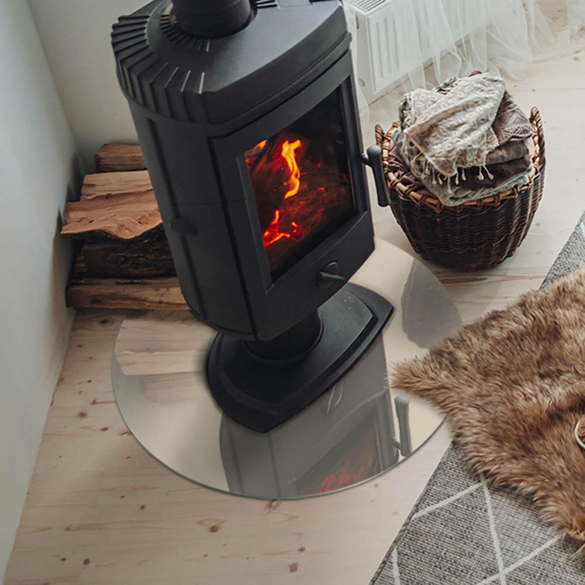 GLASPLATTE für Kamin Ø 60 cm Gelb - Gelb, Glas (60/60/0.4cm) - ArtPrintCave