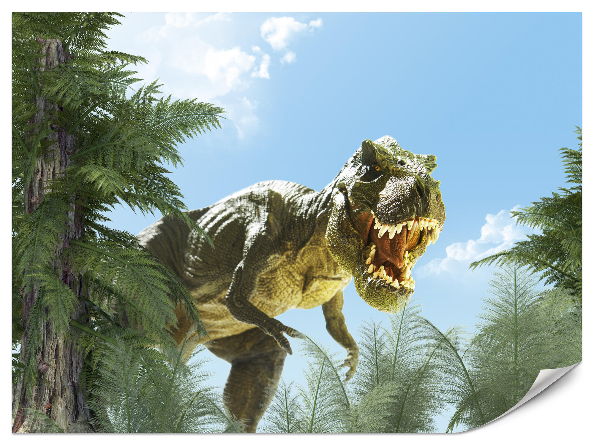 FOTOTAPETE für Jugendzimmer Riesen Dinosaurier Tropenwald Pflanzen 450x315 - Blau/Braun, Papier (450/315cm) - Muralo